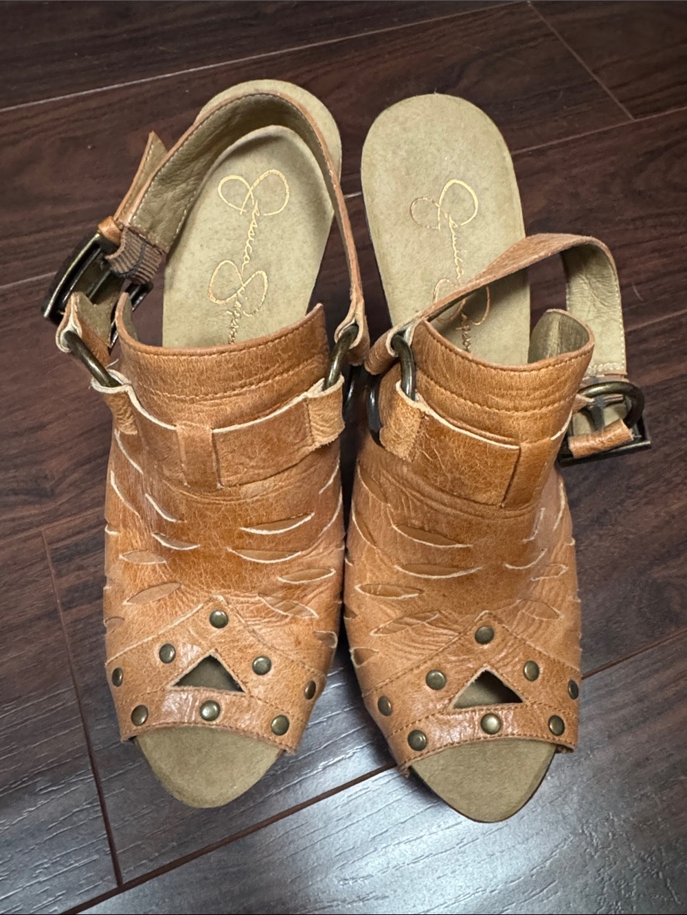 Jessica Simpson Open-Toe Tan Leather Slingback Clog Mules